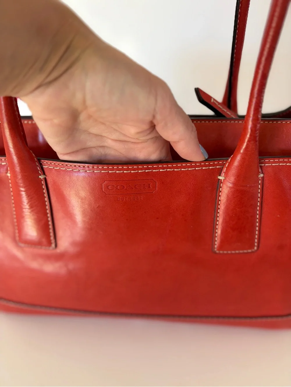 Coach Hamptons Madeline Large Leather Tote 11554 Red Orange Turnlock Scarf